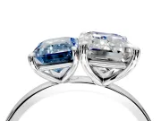 Fancy Blue Emerald Cut and Emerald Cut Lab-Grown Diamond Toi et Moi Engagement Ring with Prong-Set Stones in White Gold
