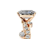 Solitaire Engagement Ring Setting for Emerald Cut Center with Bar-Station Pave Twist and Prong Head in Rose Gold