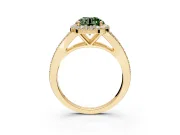 Halo Engagement Ring Setting for Fancy Green Round Cut Center with Pave Split Shank and Prong Head in Yellow Gold