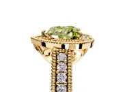 Milgrain Halo Engagement Ring Setting for Fancy Yellow Heart-Shaped Center with Pave Band and Prong Head in Yellow Gold