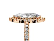 Pave Halo Engagement Ring Setting for Marquise Center with Single Row Pave Band and Prong Head in Rose Gold