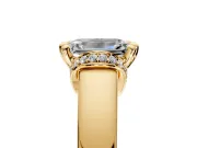 Solitaire Engagement Ring Setting for Emerald Cut Center with Wide Band, Pave Collar and Prong Head in Yellow Gold