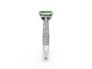 Solitaire Engagement Ring Setting for Fancy Green Asscher Cut Center with Multi-Row Accents and Prong Head in Sterling Silver