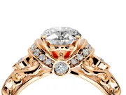 Solitaire Engagement Ring Setting for Oval Center with Filigree Band and Prong Head in Rose Gold