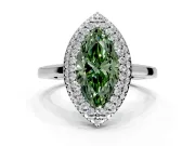 Halo Engagement Ring Setting for Fancy Green Marquise Center with Plain Tapered Band and Prong Head in White Gold