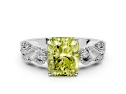 Leaf Engagement Ring Setting for Fancy Yellow Princess Cut Center with Milgrain Accent Band and Prong Head in Sterling Silver