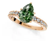Solitaire Engagement Ring Setting for Fancy Green Pear-Shaped Center with Fine Pave Band and Claw Prong Head in Rose Gold