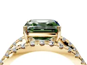 Solitaire Engagement Ring Setting for Fancy Green Asscher Cut Center with Wide-Open Split Shank and Prong Head in Yellow Gold