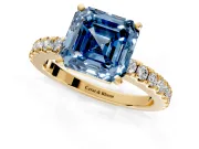 Solitaire Engagement Ring Setting for Fancy Blue Asscher Cut Center with Single Row Accent Band and Prong Head in Yellow Gold