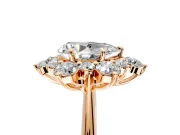 Small-Accent Cluster Halo Engagement Ring Setting for Pear-Shaped Center with Plain Band and Prong Head in Rose Gold