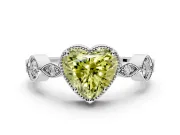 Vintage Station Engagement Ring Setting for Fancy Yellow Heart-Shaped Center with Accents and Prong Head in Sterling Silver