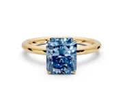 Low-Set Solitaire Engagement Ring Setting for Fancy Blue Radiant Cut Center with Thin Plain Band and Prong Head in Yellow Gold