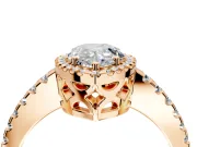 Accent Halo Engagement Ring Setting for Pear-Shaped Center with Full-Length Pave Band and Prong Head in Rose Gold