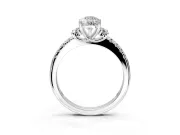 Paired Accent Engagement Ring Setting for Pear-Shaped Center with Pave Band and Prong Head in White Gold