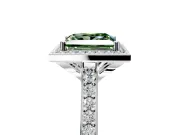 Halo Engagement Ring Setting for Fancy Green Princess Cut Center with Pave Accents, Heart Basket and Prong Head in Platinum