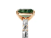 Baguette Engagement Ring Setting for Fancy Green Emerald Cut Center with Alternating Bar-Set Band and Prong Head in Rose Gold