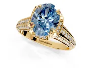 Solitaire Engagement Ring Setting for Fancy Blue Oval Center with Accented Split Shank and Prong Head in Yellow Gold