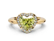 Halo Engagement Ring Setting for Fancy Yellow Heart-Shaped Center with Tapered Plain Band and Prong Head in Yellow Gold