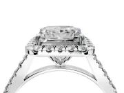 Halo Engagement Ring Setting for Princess Cut Center with Narrowing Pave Band and Prong Head in White Gold