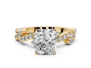 Solitaire Engagement Ring Setting for Radiant Cut Center with Bar-Station Pave Twist and Prong Head in Yellow Gold
