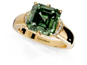 Solitaire Engagement Ring Setting for Fancy Green Asscher Cut Center with Wide Band, Pave Collar and Prong Head in Yellow Gold
