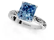 Solitaire Engagement Ring Setting for Fancy Blue Radiant Cut Center with Scrollwork Band and Prong Head in Sterling Silver