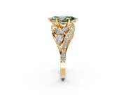 Halo Engagement Ring Setting for Fancy Green Marquise Center with Marquise and Pave Bypass Band and Prong Head in Yellow Gold