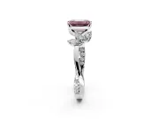 Floral Engagement Ring Setting for Fancy Pink Emerald Cut Center with Trailing Marquise Accents and Prong Head in Sterling Silver