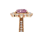 Milgrain Halo Engagement Ring Setting for Fancy Pink Cushion Cut Center with Bezel Point Accents and Prong Head in Rose Gold