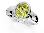 Solitaire Engagement Ring Setting for Fancy Yellow Oval Center with Wide Band and Bezel Head in White Gold