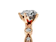 Solitaire Engagement Ring Setting for Heart-Shaped Center with Milgrain Bezel Accents and Prong Head in Rose Gold