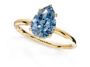 Solitaire Engagement Ring Setting for Fancy Blue Pear-Shaped Center with Plain Band, Open Basket and Prong Head in Yellow Gold