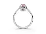 Halo Engagement Ring Setting for Fancy Pink Oval Center with Knife Ridge Cathedral Band and Prong Head in Sterling Silver