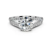 Solitaire Engagement Ring Setting for Round Cut Center with Pave Split Shank and Prong Head in Platinum