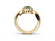 Halo Engagement Ring Setting for Fancy Green Oval Center with Tapered Plain Band and Prong Head in Yellow Gold