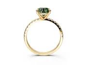 Solitaire Engagement Ring Setting for Fancy Green Round Cut Center with Fine Pave Narrow Band and Prong Head in Yellow Gold
