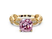 Solitaire Engagement Ring Setting for Fancy Pink Cushion Cut Center with Marquise Panel Band and Prong Head in Yellow Gold