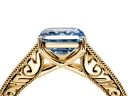 Solitaire Engagement Ring Setting for Fancy Blue Asscher Cut Center with Engraved Pave Band and Prong Head in Yellow Gold