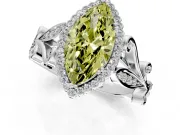 Halo Engagement Ring Setting for Fancy Yellow Marquise Center with Leaf Motif Split Shank and Prong Head in Platinum
