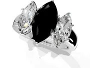 3 Stone Engagement Ring Setting for Fancy Black Marquise Center with Raised Basket Heads and Prong Head in Sterling Silver