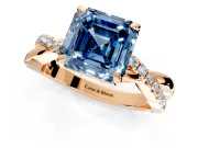 Solitaire Engagement Ring Setting for Fancy Blue Asscher Cut Center with Half-Pave Crossover Band and Prong Head in Rose Gold