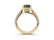 Solitaire Engagement Ring Setting for Fancy Green Round Cut Center with Multi-Row Accents and Prong Head in Yellow Gold
