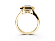 Halo Engagement Ring Setting for Asscher Cut Center with Milgrain Pave Band and Bezel Head in Yellow Gold