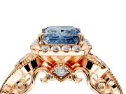 Milgrain Halo Engagement Ring Setting for Fancy Blue Princess Cut Center with Shoulder Bezels and Prong Head in Rose Gold
