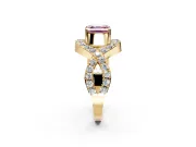 Halo Engagement Ring Setting for Fancy Pink Asscher Cut Center with Pave Infinity Twist Band and Prong Head in Yellow Gold