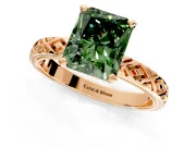 Solitaire Engagement Ring Setting for Fancy Green Radiant Cut Center with Milgrain X Pattern Band and Prong Head in Rose Gold