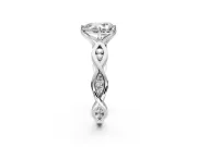 Solitaire Engagement Ring Setting for Pear-Shaped Center with Accented Twist Band and Leaf Prong Head in Sterling Silver