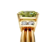 Solitaire Engagement Ring Setting for Fancy Yellow Emerald Cut Center with Grooved Bar Accent Band and Prong Head in Yellow Gold
