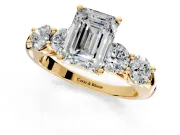 5 Stone Engagement Ring Setting for Emerald Cut Center with Graduated Accents and Prong Head in Yellow Gold