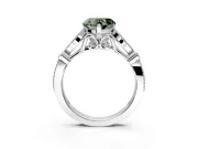 Solitaire Engagement Ring Setting for Fancy Green Heart-Shaped Center with Marquise and Bezel Accents and Prong Head in White Gold